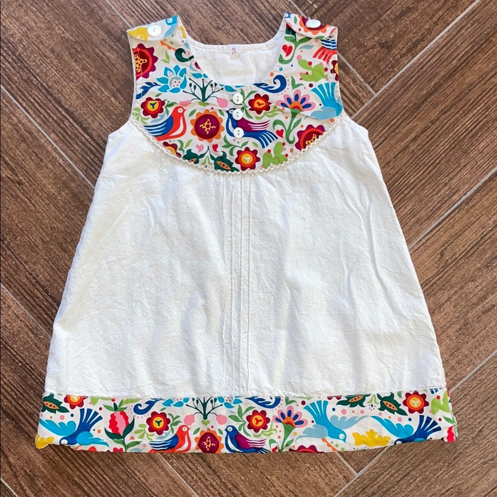 White Dress with Multicolor Floral Accents